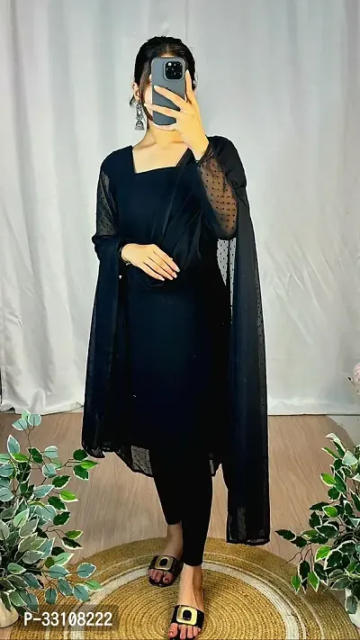 Stylish Black Georgette Kurta With Dupatta For Women