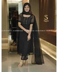 Stylish Black Organza Printed Kurta, Bottom and Dupatta Set For Women-thumb3