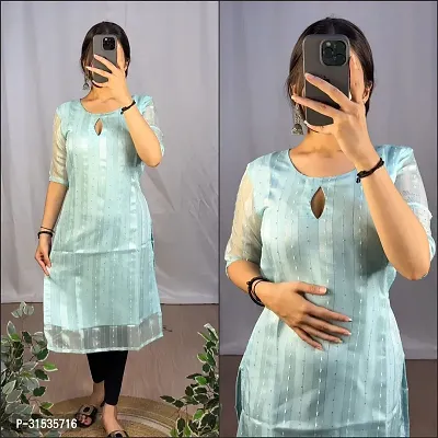 Stylish Turquoise Organza Satin Kurta For Women-thumb0