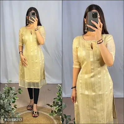 Stylish Beige Organza Satin Kurta For Women