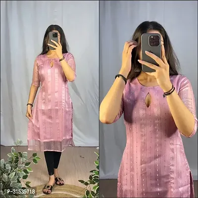 Stylish Purple Organza Satin Kurta For Women-thumb0