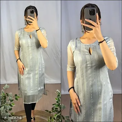 Stylish Grey Organza Satin Kurta For Women