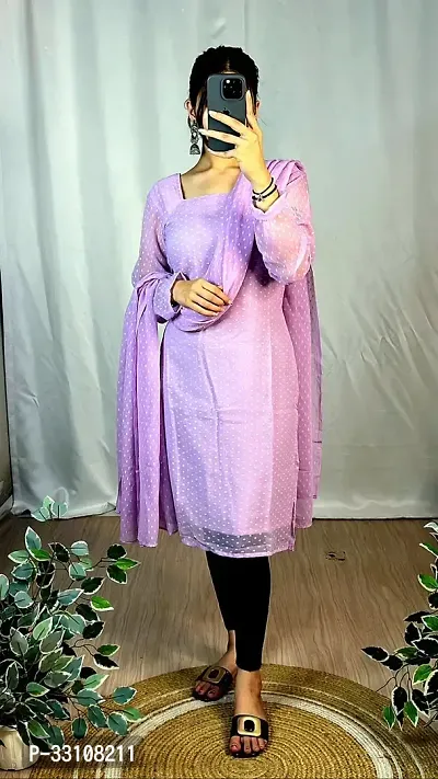 Stylish Lavender Georgette Kurta With Dupatta For Women