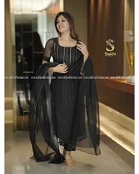 Stylish Black Organza Printed Kurta, Bottom and Dupatta Set For Women-thumb2