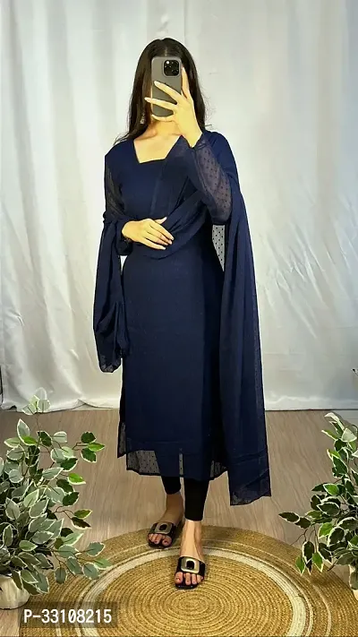 Stylish Navy Blue Georgette Kurta With Dupatta For Women