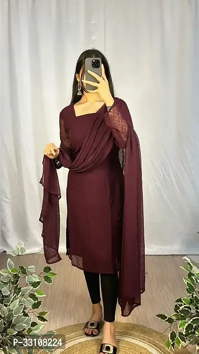 Stylish Maroon Georgette Kurta With Dupatta For Women-thumb0