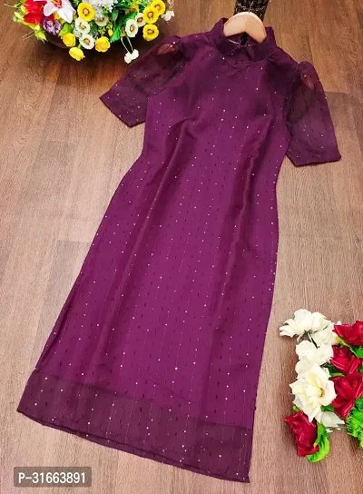 Beautiful Purple Heavy Organza Sequinned Kurta For Women