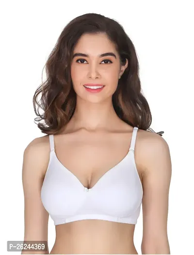 Stylish White Cotton Blend Solid Bra For Women-thumb0