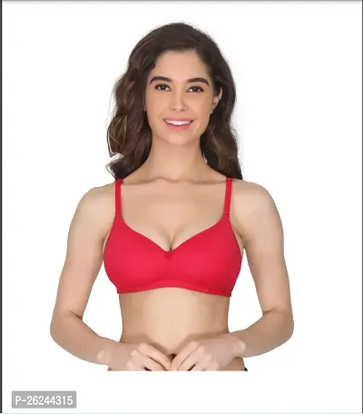 Stylish Red Cotton Blend Solid Bra For Women
