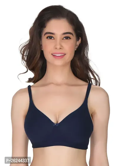 Stylish Navy Blue Cotton Blend Solid Bra For Women-thumb0
