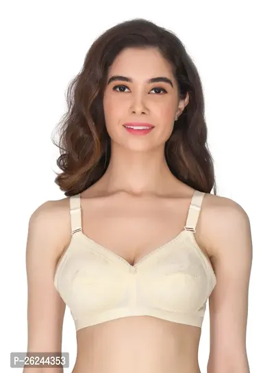 Stylish Yellow Cotton Blend Solid Bra For Women