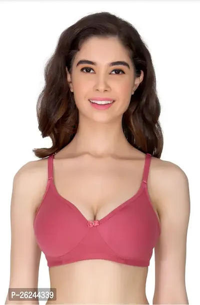 Stylish Pink Cotton Blend Solid Bra For Women