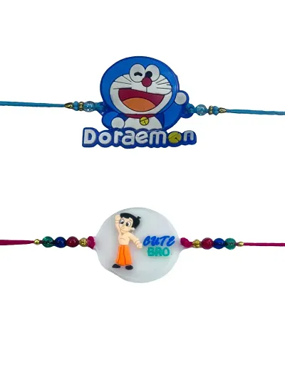 Pack of 2 Cartoon Character Doraemon and Chota Bheem Cute Bro With Roli And Chawal