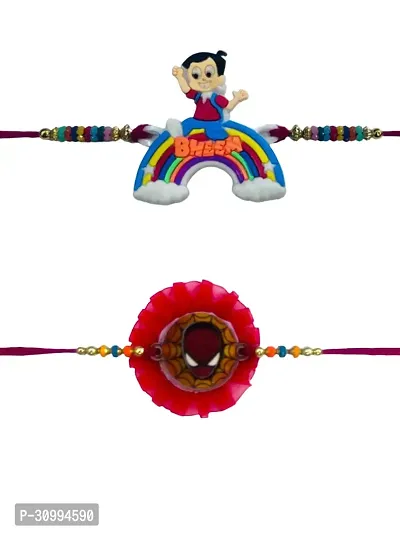 Pack of 2 Cartoon Character Chota Bheem Rainbow and Spider Man With Roli And Chawal