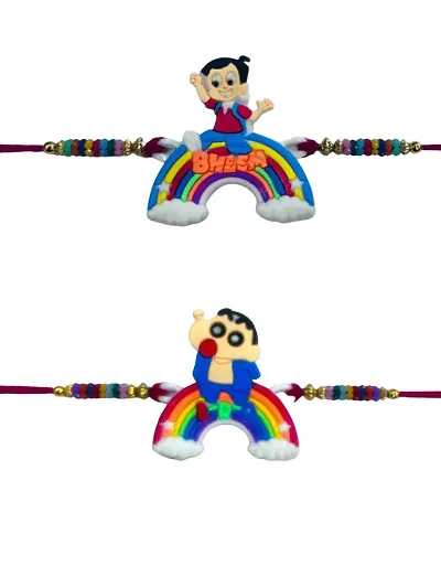 Pack of 2 Cartoon Character Chota Bheem Rainbow and Shin Chain With Roli And Chawal