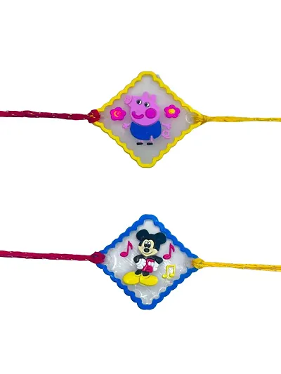 Pack of 2 Cartoon Character Micky Mouse and Peppa Pig With Roli And Chawal