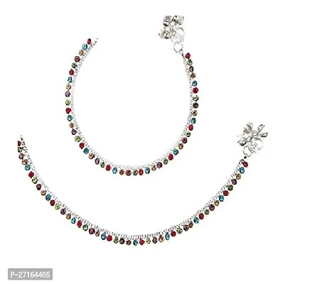 Traditional Sterling Multicolor Women Anklets Payal Pair with Attached Ghungroo Fashion Designer Barefoot Foot Jewellery Pack of 2-thumb3