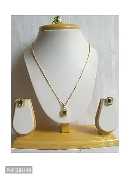 EUREKA Green Stone With Golden Colour Ad Jewellery Set For Women And Girls-thumb2