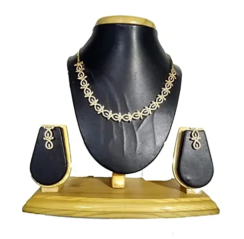 EUREKA White Stone With Golden Colour Ad Jewellery Set For Women And Girls