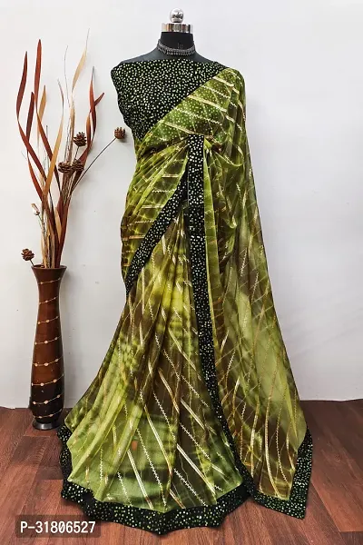 Beautiful Olive Art Silk Embellished Saree with Blouse Piece For women