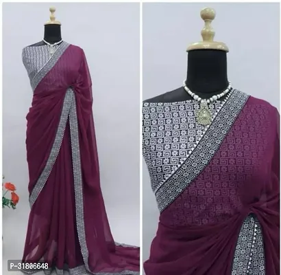 Elegant Purple Georgette Embellished Saree With Blouse Piece For Women-thumb0