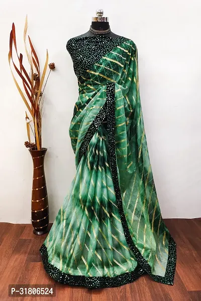 Beautiful Green Art Silk Embellished Saree with Blouse Piece For women-thumb0