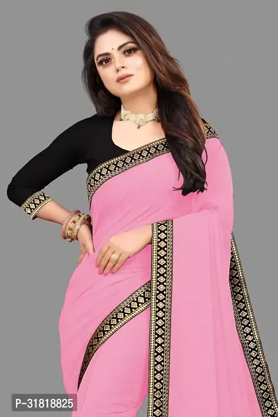 Elegant Pink Georgette Embellished Saree With Blouse Piece For Women-thumb0