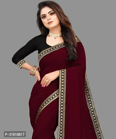 Elegant Maroon Georgette Embellished Saree With Blouse Piece For Women