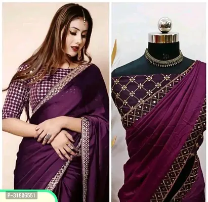 Beautiful Purple Art Silk Solid Saree with Blouse Piece For women