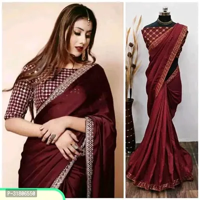 Beautiful Maroon Art Silk Solid Saree with Blouse Piece For women-thumb0