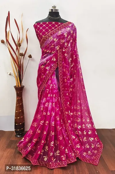 Elegant Pink Georgette Printed Saree With Blouse Piece For Women