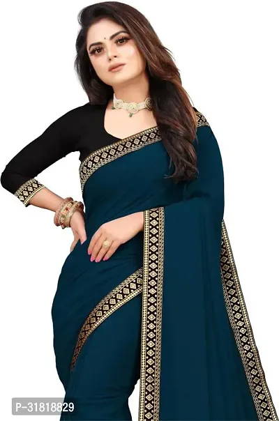 Elegant Green Georgette Embellished Saree With Blouse Piece For Women-thumb0