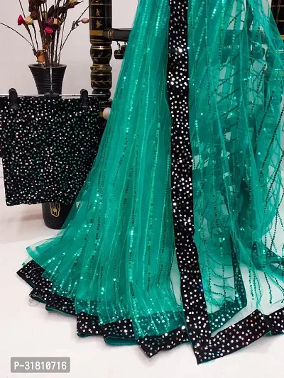 Stylish Net Saree With Blouse Piece For Women-thumb0