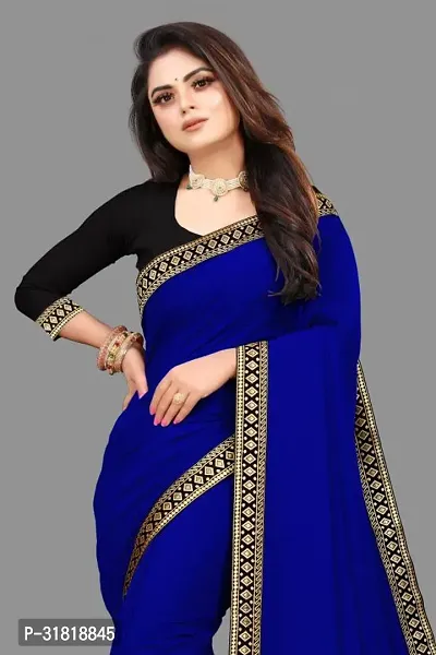 Elegant Blue Georgette Embellished Saree With Blouse Piece For Women-thumb0