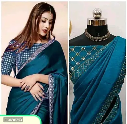 Beautiful Blue Art Silk Solid Saree with Blouse Piece For women