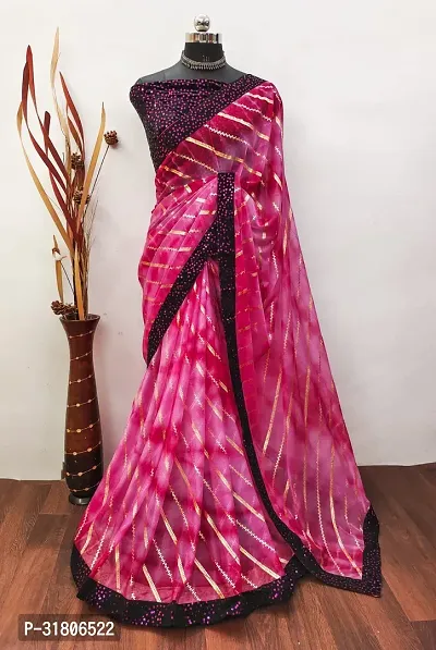 Beautiful Pink Art Silk Embellished Saree with Blouse Piece For women-thumb0