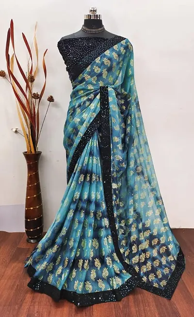 New In Georgette Saree with Blouse piece 