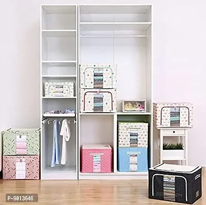 1 Pc 66L Folding Storage Box Living Box, Fabric Foldable Wardrobe Organizer (Multicolor)-thumb3
