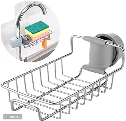 1 Pc Stainless Steel Sink Caddy Organizer,Tap Organiser Clip Storage Rack Practical Home Kitchen Drain Rack with Towel Holder for Soap-thumb0