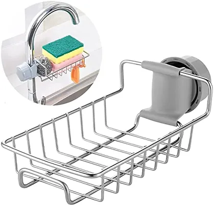 1 Pc Stainless Steel Sink Caddy Organizer,Tap Organiser Clip Storage Rack Practical Home Kitchen Drain Rack with Towel Holder for Soap