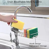 1 Pc Stainless Steel Sink Caddy Organizer,Tap Organiser Clip Storage Rack Practical Home Kitchen Drain Rack with Towel Holder for Soap-thumb1