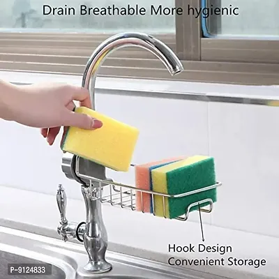 1 Pc Stainless Steel Sink Caddy Organizer,Tap Organiser Clip Storage Rack Practical Home Kitchen Drain Rack with Towel Holder for Soap-thumb2