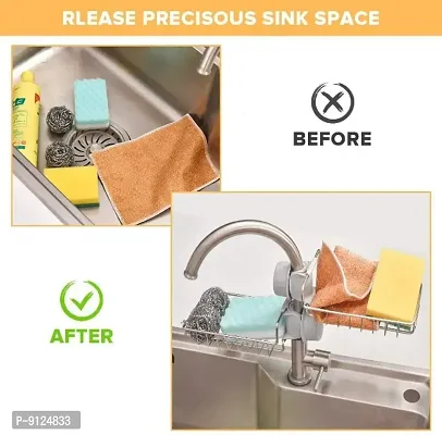 1 Pc Stainless Steel Sink Caddy Organizer,Tap Organiser Clip Storage Rack Practical Home Kitchen Drain Rack with Towel Holder for Soap-thumb4