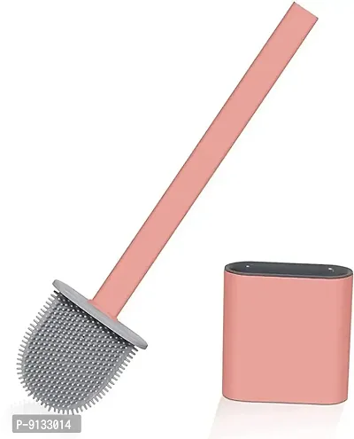Silicon Toilet Brush with Slim Holder Flex Toilet Brush Anti-drip Set Toilet Bowl Cleaner Brush-thumb0