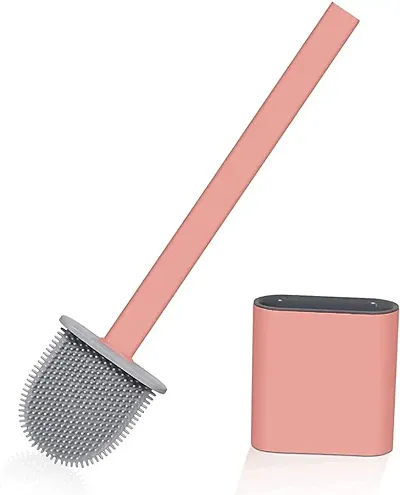 Silicon Toilet Brush with Slim Holder Flex Toilet Brush Anti-drip Set Toilet Bowl Cleaner Brush