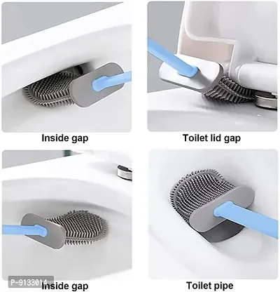 Silicon Toilet Brush with Slim Holder Flex Toilet Brush Anti-drip Set Toilet Bowl Cleaner Brush-thumb5
