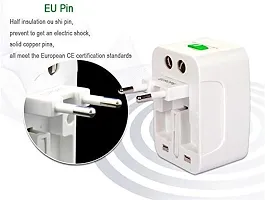 Travel Adapter with Built-in Dual USB Charger Ports 100-240V Surge/Spike Protected Electrical Plug (White)-thumb1