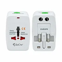 Travel Adapter with Built-in Dual USB Charger Ports 100-240V Surge/Spike Protected Electrical Plug (White)-thumb2