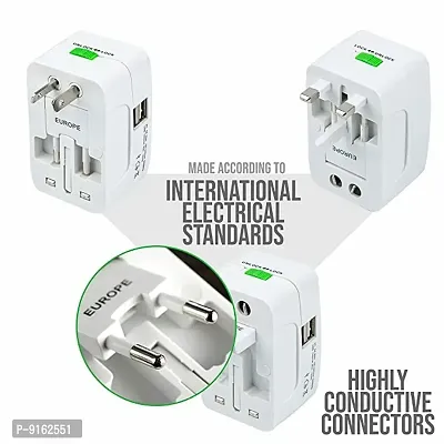 Travel Adapter with Built-in Dual USB Charger Ports 100-240V Surge/Spike Protected Electrical Plug (White)-thumb4