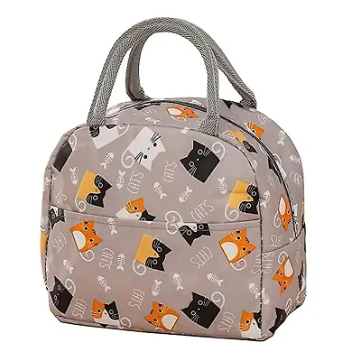 Grey Cat Insulated Lunch Bags Small for Women Work,Student Kids to School,Thermal Cooler Tote Bag Picnic Organizer